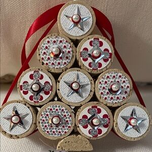 Festive Cork Tree Ornament with Red and pearl accents
